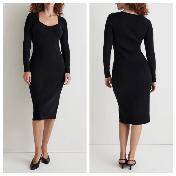 Madewell Dresses & Skirts - Madewell Long-Sleeve Knit Midi Dress in Black - Size XL